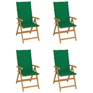 Fotele i krzesła ogrodowe - vidaXL Krzesła ogrodowe, 4 szt., zielone poduszki, drewno tekowe! 3065535 - miniaturka - grafika 1