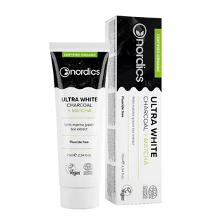 Nordics Ultra White Organic Toothpaste pasta do zębów bez fluoru z węglem Charcoal + Matcha 75ml - Pasty do zębów - miniaturka - grafika 1