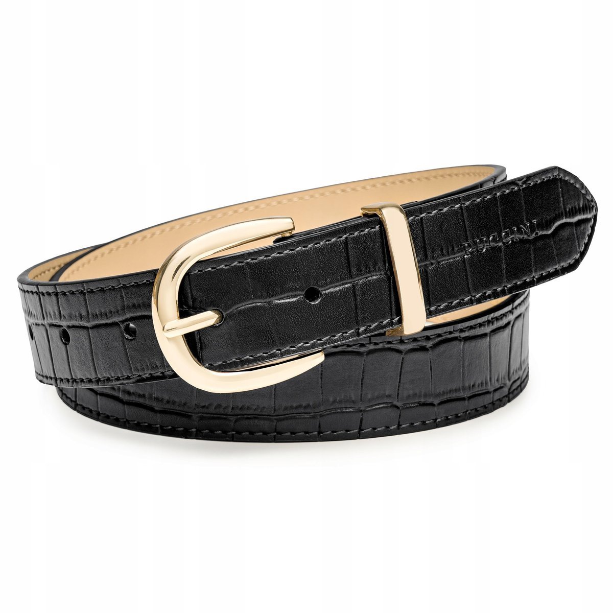 PUCCINI Pasek Damski Do Spodni Skórzany Czarny Croco Rozmiar S PAD209S-Z-1