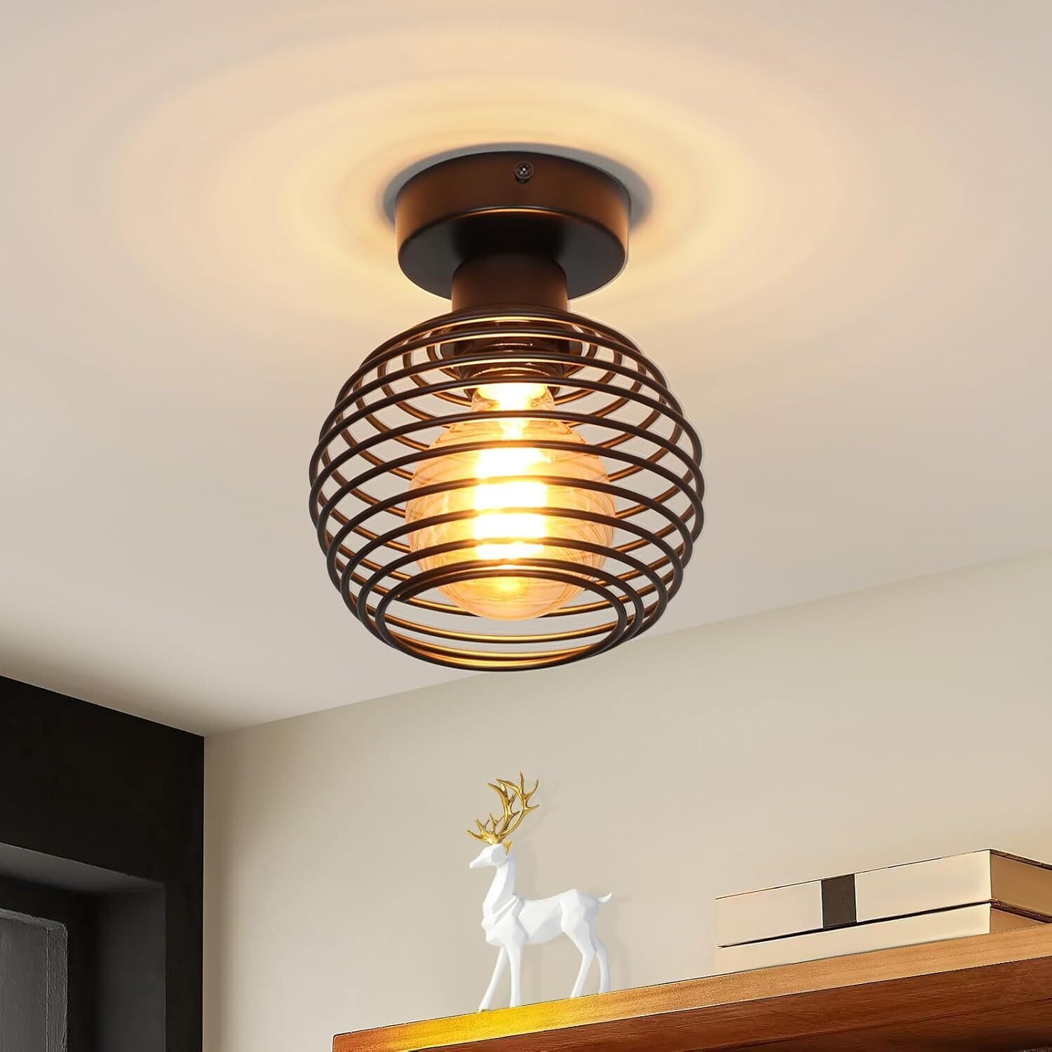 ZMH Vintage Lampa Sufitowa Retro Czarna Lampa Sufitowa E27 Gniazdo Lampy Industrialny Żyrandol