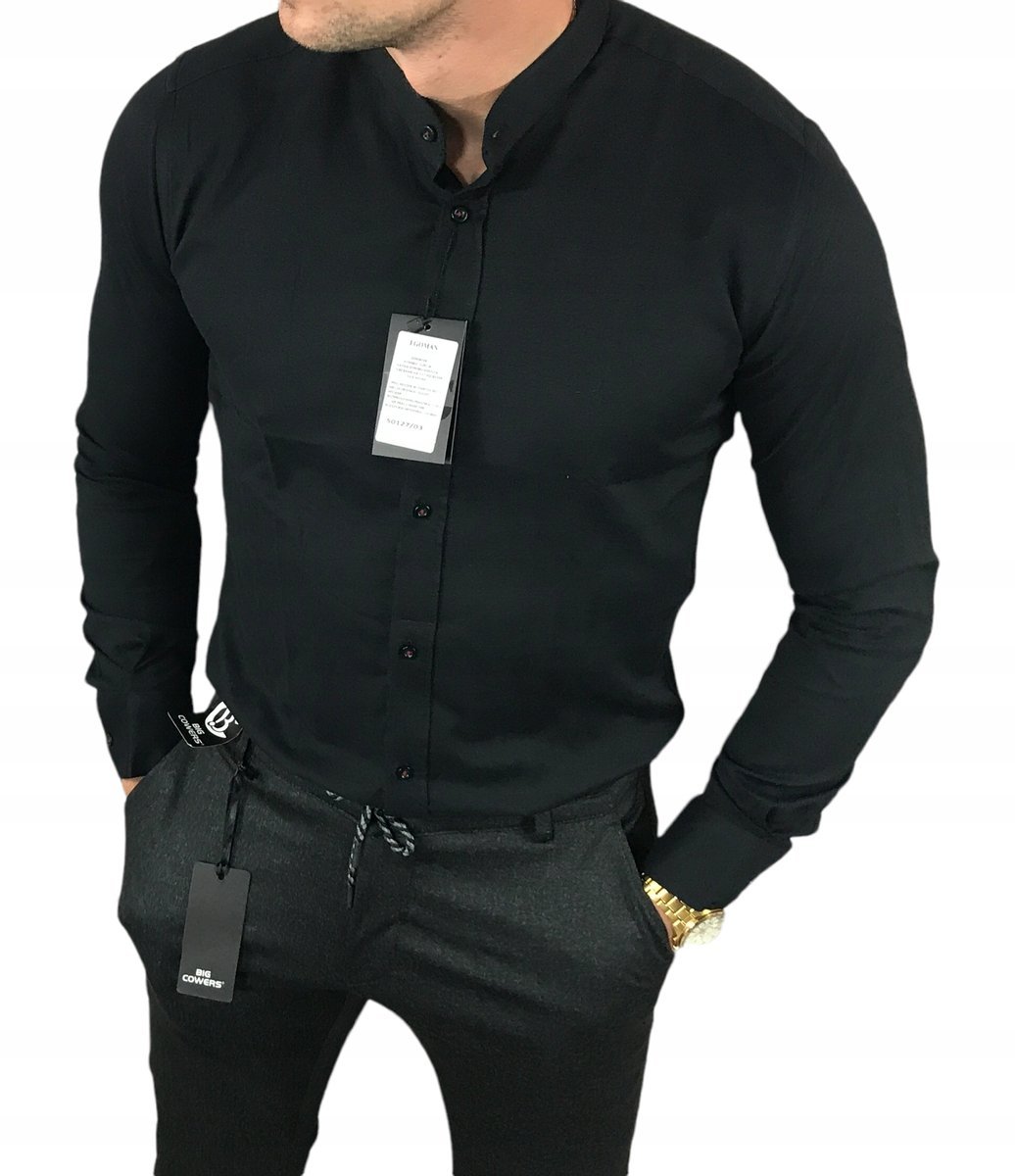 Koszula slim fit ze stójką czarna EGO01 - 3XL