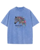 Koszulki i topy damskie - Koszulka oversize Horse Girl Kolorowy Koń Sprana Błękitna 3XL - miniaturka - grafika 1