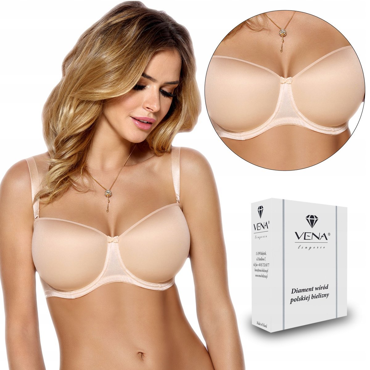 Gładki Biustonosz Bardotka Vena Vb-212 Beżowy, 95B