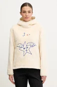 Bluzy damskie - Rossignol bluza polarowa JCC damska kolor beżowy z kapturem z aplikacją RLOWS01 - miniaturka - grafika 1