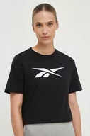 Koszulki sportowe damskie - Reebok t-shirt bawełniany kolor czarny - miniaturka - grafika 1