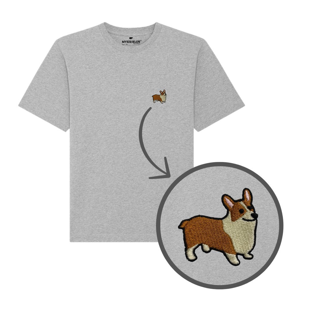 Haftowany T-shirt - CORGI - szary L