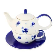 Gadżety dla niej i dla niego - Gotowy zestaw prezentowy Filiżanka z dzbankiem z motywem szafirowych pąków prezent upominek na Dzień Babci - miniaturka - grafika 1