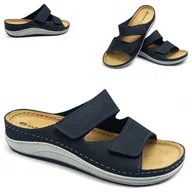 Klapki i japonki damskie - Wygodne Klapki damskie Skórzane regulowane rzepy lekkie Inblu Granatowe 37 - miniaturka - grafika 1