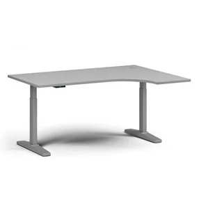 Stół z regulacją wysokości, elektryczny, 675-1325 mm, narożnik prawy, blat 1600x1200 mm, podstawa szara, szary - Stoły i stoliki do biura - miniaturka - grafika 1