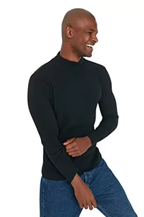 Bluzy męskie - Trendyol Męska bluza z wysokim dekoltem, gładka, wąska bluza, czarna, M, Czarny, M - grafika 1