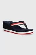 Klapki i japonki damskie - Tommy Hilfiger japonki CORPORATE WEDGE BEACH SANDAL damskie kolor granatowy na koturnie FW0FW07987 - miniaturka - grafika 1