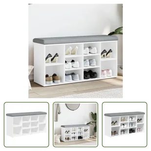 The Living Store Ławka na buty biała 102x32x50 cm Materiał drewnopochodny - Szafki na buty - miniaturka - grafika 1