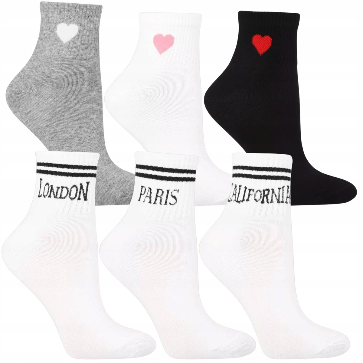 6X SKARPETKI DAMSKIE KRÓTKIE 3/4 BAWEŁNA SKARPETY SERCA NAPISY MORAJ 38-41