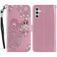 Portfele - Kompatybilny z Samsung Galaxy A55 5G Skórzane etui Portfel Rhinestone Pokrowiec na telefon z podstawką RóżoweZłoto - miniaturka - grafika 1