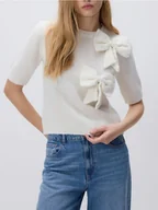 Swetry damskie - Reserved - Sweter z kokardami - kremowy - miniaturka - grafika 1