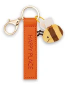 Plecaki - Breloczek „Happy Place” z imitacji skóry 10 cm z pszczołą - pomarańczowy - Lojalny towarzysz dla wszystkich grup wiekowych z karabińczykiem, idealny do plecaka, torby, smyczy lub kluczy 62004 - miniaturka - grafika 1