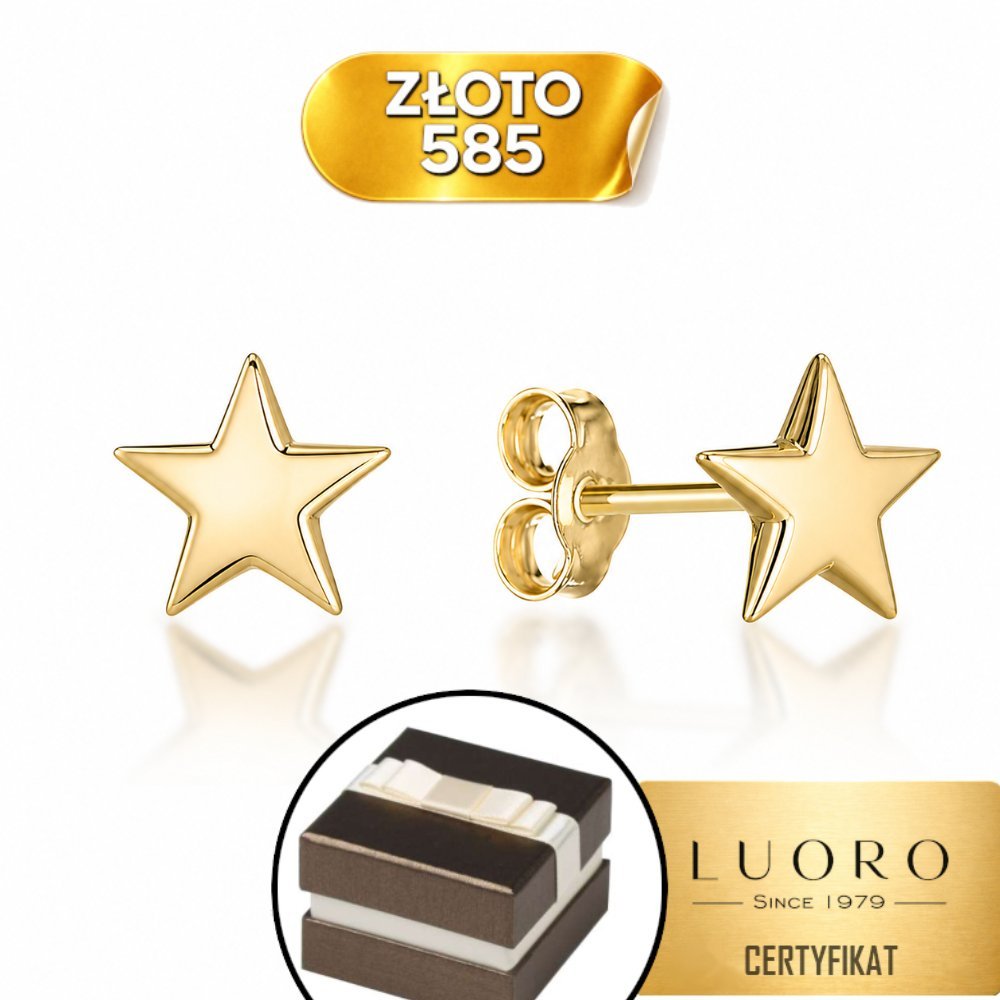 KOLCZYKI ZŁOTE 585 14K GWIAZDKA PEŁNA NA SZTYFCIE 6 MM ELEGANCKIE