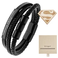 Bransolety męskie - Bransoletka męska z GRAWEREM SKÓRZANA pleciona cza - miniaturka - grafika 1