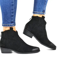 Botki damskie - DAMSKIE KOWBOJKI BOTKI NA PŁASKIEJ PODESZWIE POTOCKI 12189 CZARNE ZAMSZOWE - miniaturka - grafika 1