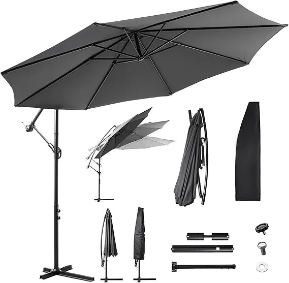 Parasol ogrodowy czarny z wysięgnikiem 300 cm, UPF 50+, pokrowiec