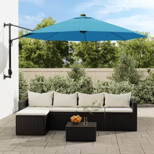 vidaXL Ścienny parasol ogrodowy z LED, niebieski, 290 cm - Parasole ogrodowe - miniaturka - grafika 1