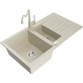 Zlewozmywaki z baterią - Mexen Matias zlewozmywak granitowy 1,5-komorowy z ociekaczem i baterią kuchenną Carla, beżowy - miniaturka - grafika 1