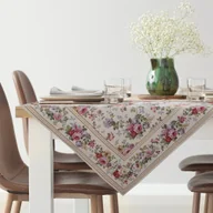 Obrusy i serwetki - Obrus dekoracyjny gobelin 100x100 Eurofirany naturalny różowy ogrodowe kwiaty - miniaturka - grafika 1