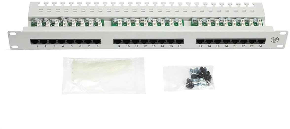 Patch panel RACK 19 kat.5e 24p UTP z półką 1U czarny 0001-00015-89511
