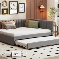 Sofy i kanapy - Tapicerowana sofa rozkładana 140x200 cm - z pojemnikiem na pościel 90x190 cm - tkanina aksamitna - Szary - miniaturka - grafika 1