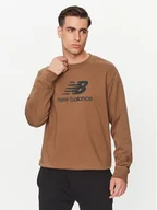 Bluzy męskie - New Balance Bluza Essentials Stacked Logo French Terry Crewneck MT31538 Brązowy Regular Fit - miniaturka - grafika 1