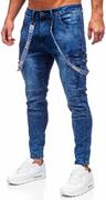 Spodnie męskie - Granatowe spodnie jeansowe bojówki męskie Denley TF095 - miniaturka - grafika 1