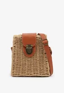 Torebki damskie - Ciemnobeżowa Trapezowa Torebka Listonoszka z Plecionki Felonira - miniaturka - grafika 1