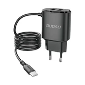 Ładowarki do telefonów - Dudao Dudao ładowarka sieciowa 2x USB z wbudowanym kablem USB Typ C czarny (A2ProT black) - Czarny USB Typ A (żeński) USB Typ C (męski) A2ProT black - miniaturka - grafika 1