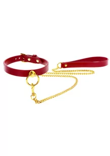 Taboom Taboom Bondage in Luxury O-Ring Collar and Chain Leash Red - Akcesoria BDSM - miniaturka - grafika 1