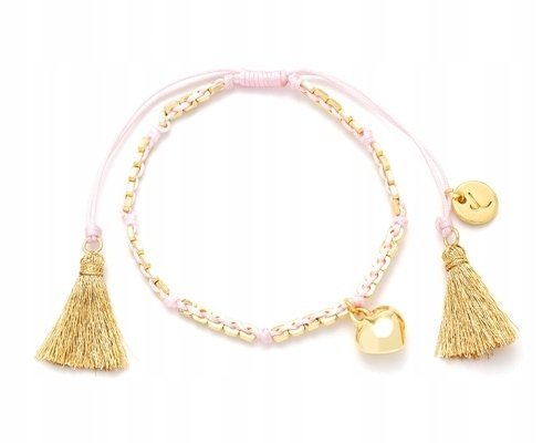 Bransoletka Pozłacana Z Serduszkiem Różówa Z Chwostami Regulowana