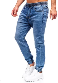 Spodnie męskie - Granatowe spodnie jeansowe joggery męskie Denley K10003 - grafika 1