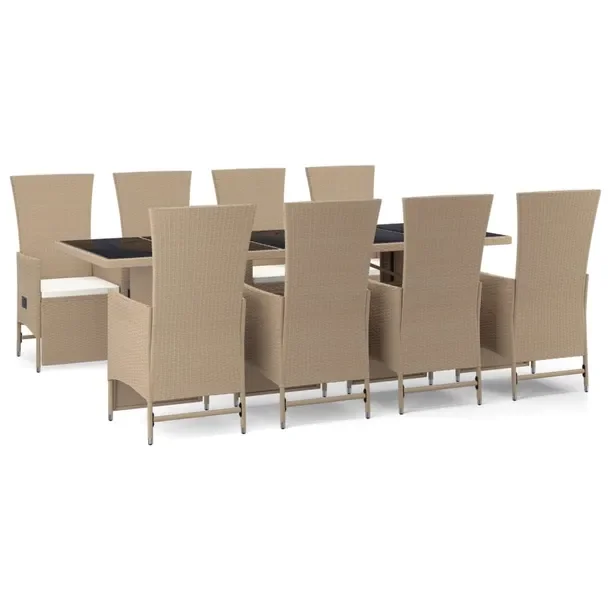 Beżowy zestaw mebli ogrodowych z rattanem PE, stół 240x90x75 cm, 8 krzes