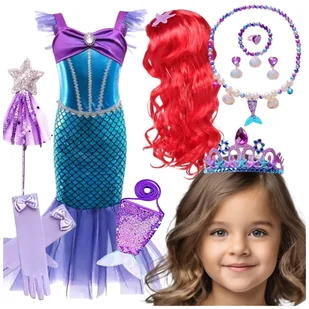 STRÓJ MAŁA SYRENKA ARIELKA PRZEBRANIE SUKIENKA BAL KARNAWAŁ ZESTAW - 134-140 - Sukienki - miniaturka - grafika 1