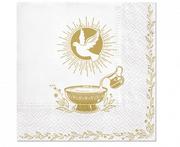 Pamiątka Chrztu Świętego - PAW Serwetki Chrzest Święty białe ze złotym nadrukiem - 33 cm - 20 szt SDL151600 - miniaturka - grafika 1