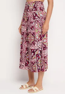 Fioletowe Bawełniane Spodnie Culotte z Wysokim Stanem i Gumką w Talii w Boho Stylu Olovia - Spodnie damskie - miniaturka - grafika 1