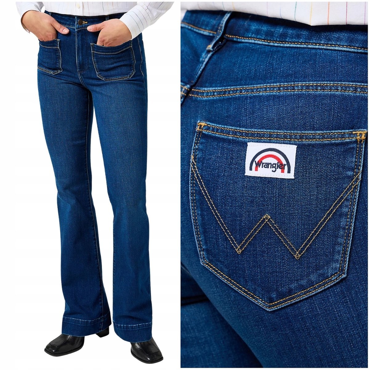 Wrangler FLARE Traditional ciemne damskie spodnie jeansowe dzwony W30 L32