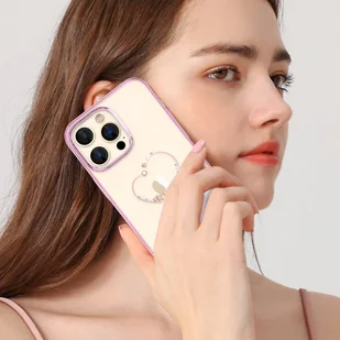 Kingxbar Wish Series etui iPhone 14 Pro ozdobione kryształami różowe - Etui i futerały do telefonów - miniaturka - grafika 2