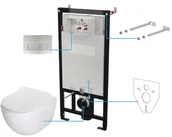 Stelaże i zestawy podtynkowe do WC - Zestaw Podtynkowy Deante Miska WC z deską Peonia Stelaż z przyciskiem stal szczotkowana CDEF6ZPW - miniaturka - grafika 1