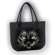 Torebki damskie - Duża Damska Torba Filcowa na ramię z czarnym kotem Lady Nero - miniaturka - grafika 1