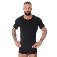 Koszulki sportowe męskie - Brubeck - Koszulka termoaktywna z krótkim rękawem Active Wool Merino - Czarna - SS11710 - miniaturka - grafika 1