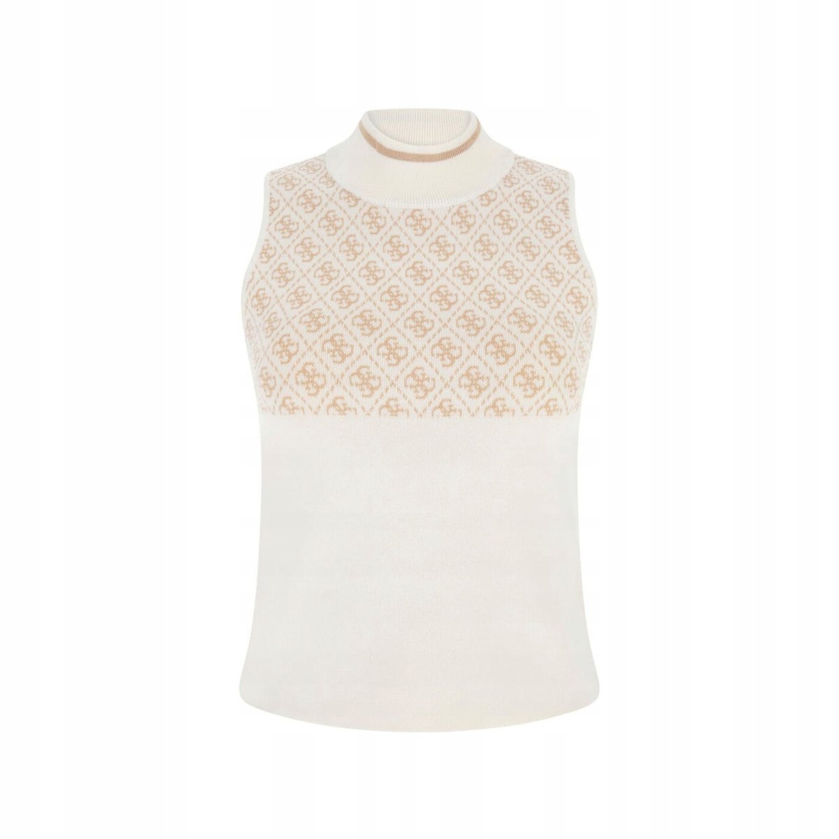 Guess Biała Bluzka Damska bez Rękawów z Golfem i Wzorem XS Gmb