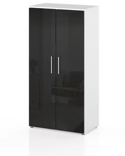 POJEMNA SZAFA NA UBRANIA GARDEROBA BIAŁY MAT CZARNY POŁYSK 70 cm - Szafy - miniaturka - grafika 1