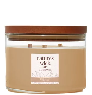 WoodWick Natures Wick Świeca w szkle z 3 drewnianymi knotami Golden Hay 1szt - Świece - miniaturka - grafika 1