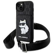 Etui i futerały do telefonów - Karl Lagerfeld KLHCP14SCSAKHPCK iPhone 14 6.1" hardcase czarny/black Crossbody Saffiano Monogram Choupette - miniaturka - grafika 1