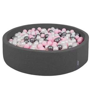 KiddyMoon, suchy basen okrągły z piłeczkami 7cm 120x30 ciemnoszary: perła-pudrowy róż-srebrny 120x30/1000piłek - Suche baseny - miniaturka - grafika 1